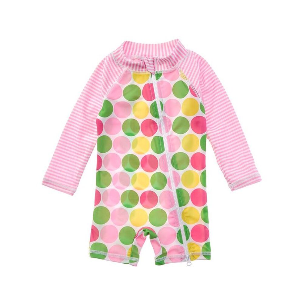 Flap Happy Girls  Spring Dots Rash Guard Romper, Pink